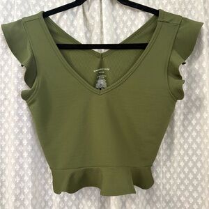 Sincerely Jules Olive Ruffle Active Crop Top